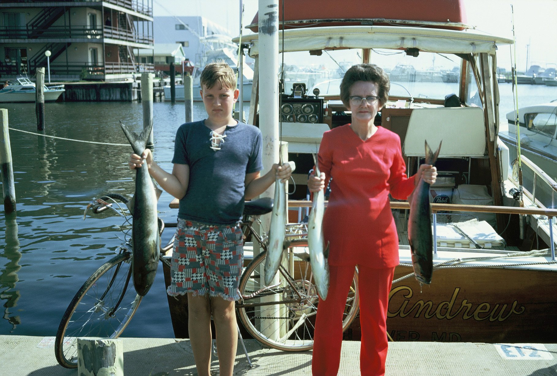 Greg and his grandmother with the catch of the day